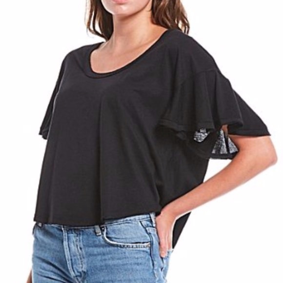 Free People Tops - NWT FREE PEOPLE Float On Flutter Sleeve Tee Black
